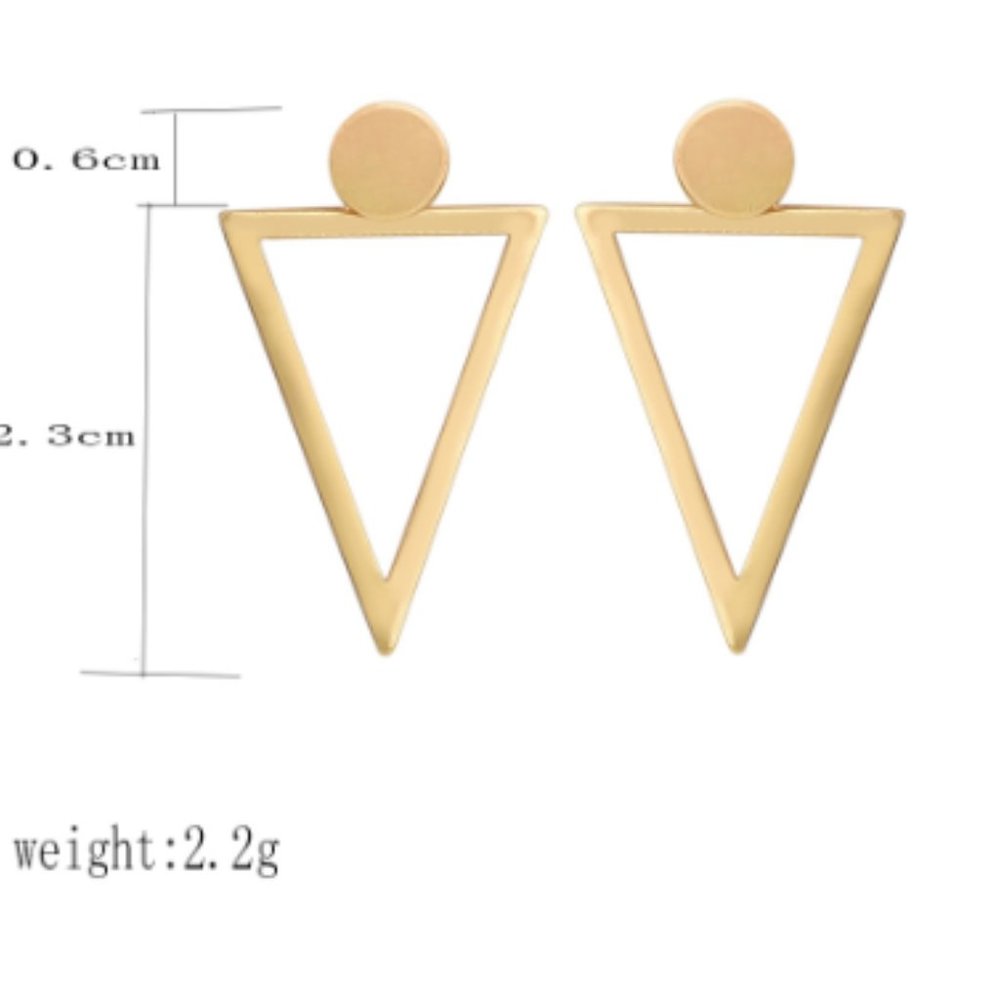 Gold Tone Simple Geometric Triangle Stud Earrings - Picture 3 of 4